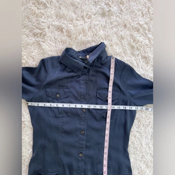 ROCK & REPUBLIC TAILOR MADE SHIRT DRESS LUXURY STRETCH SILK NAVY BLUE SIZE 10 - Picture 4 of 10